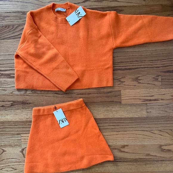 Zara Dresses & Skirts - Zara Orange Knit Sweater and Skirt Set